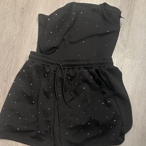 Black Two Piece Set with Rhinestone Accents